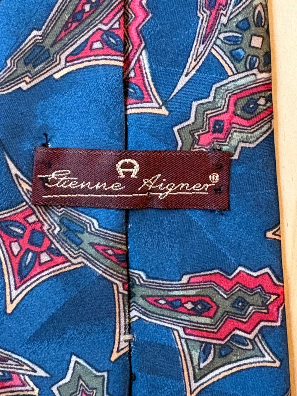 Vintage Etienne Aigner Silk Blend Blue Geometric Paisley Men's Tie